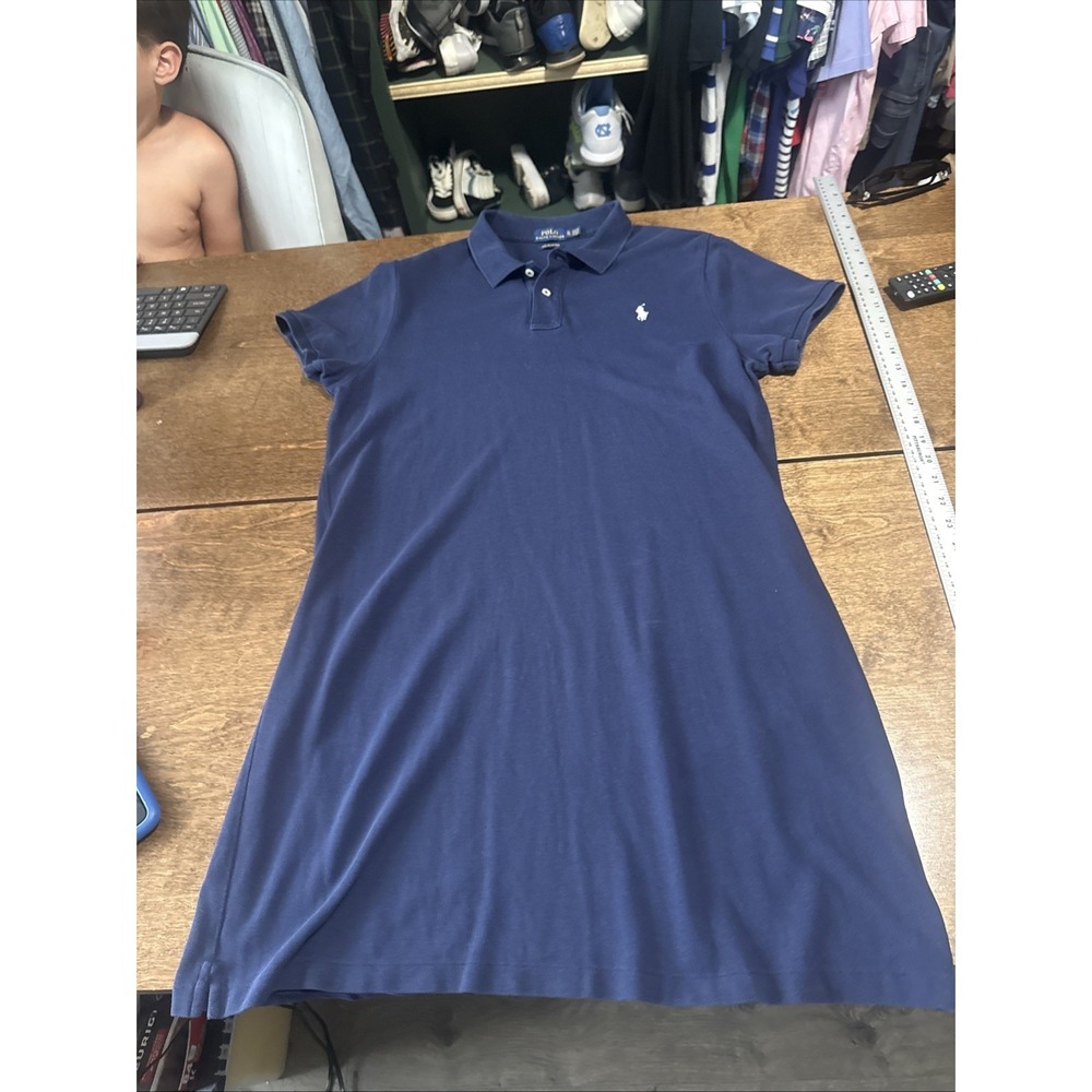 Polo Ralph Lauren The Mesh Mini Polo Dress Women's XL Blue Pony Logo 100% Cotton